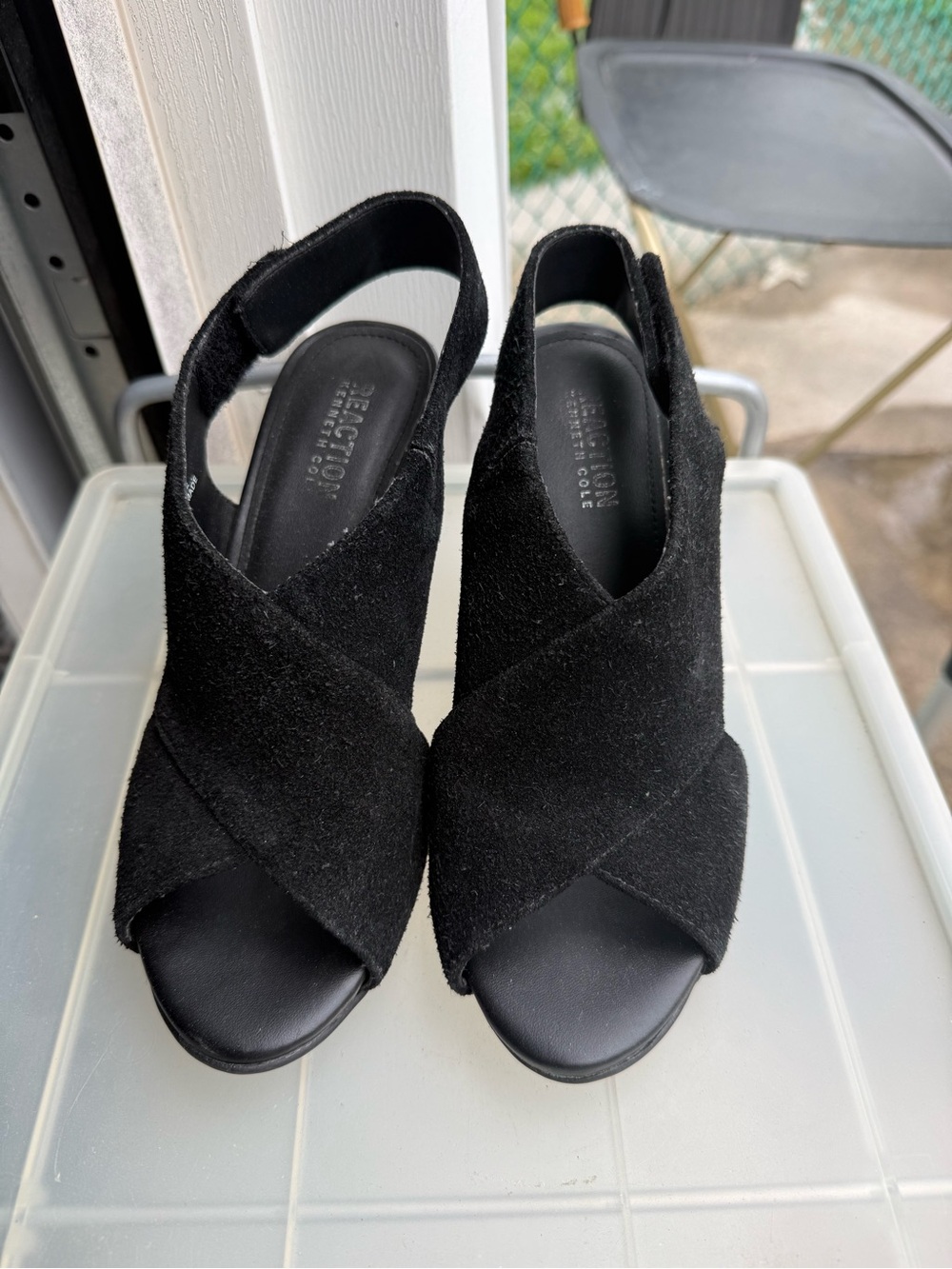 Kenneth Cole Reaction Black Suede Crisscross Slingback Heels
